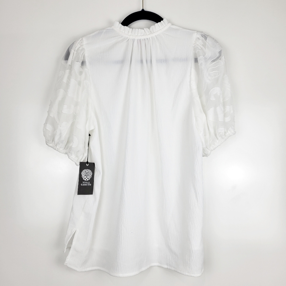 NWT Vince Camuto Falling For Florals Puff Sleeve Top Lace Ruffled New Ivory Sz M - Picture 3 of 11